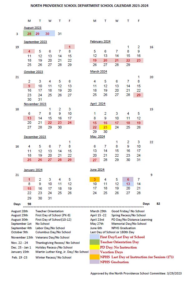 North Providence School Department Calendar 2024 2025