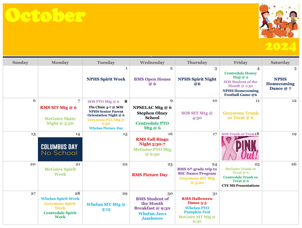 OCTOBER 2024 EVENT CALENDAR NORTH PROVIDENCE SCHOOL DISTRICT